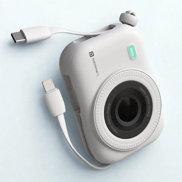 Portronics Power Shutter 10000mAh Power Bank | 15W Wireless Charging, 22.5W Type-C PD Output | Built-in Type-C & Lightning 8-Pin Cables | LED Display - Image 2